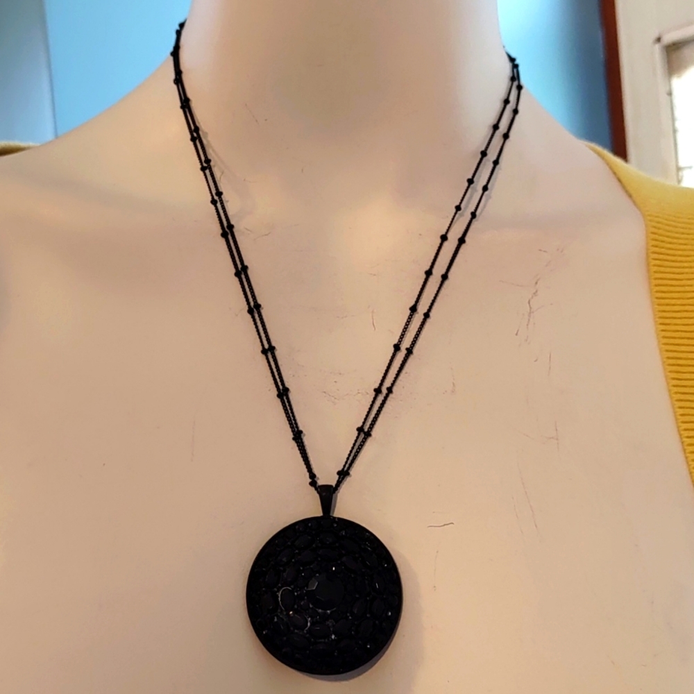 Trifari seed bead stainless steel black pendant
